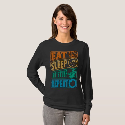 Eat Sleep Hit Stuff Repeat Retro Blacksmith Anvil  T-Shirt (Vorne ganz)