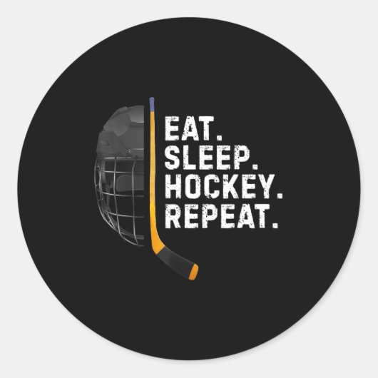 Eat Sleep Hockey Repea Funny Cool Hockey Player Runder Aufkleber (Vorderseite)