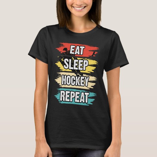 Eat Sleep Hockey Repeat Funny Ice Hockey Frisbee L T-Shirt (Vorderseite)