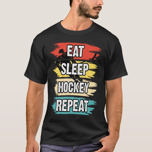 Eat Sleep Hockey Repeat Funny Ice Hockey Frisbee L T-Shirt (Vorderseite)