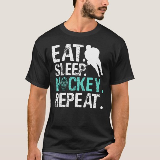 Eat Sleep Hockey Repeat Ice Hockey T-Shirt (Vorderseite)