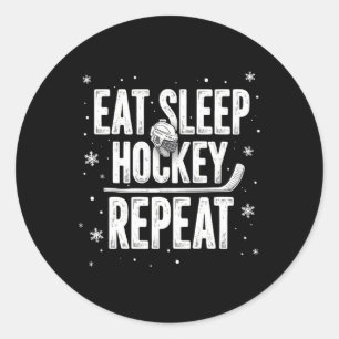 Eat Sleep Hockey Wiederholung Funny Holiday Winter Runder Aufkleber
