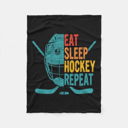 Eat Sleep Hockey Wiederholung Hockey Spaß Eishocke Fleecedecke (Vorderseite)