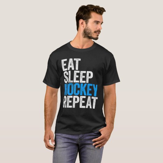 Eat Sleep Hockey Wiederholung Sport Game T-Shirt (Vorne ganz)