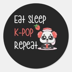 Eat Sleep K-Pop Repeat KPop Panda Runder Aufkleber