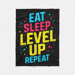 Eat Sleep Level Up Wiederholen Gamer Funny Video G Fleecedecke