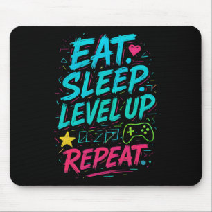 Eat Sleep Level Up Wiederholen Gamer Funny Video G Mousepad