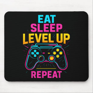 Eat Sleep Level Up Wiederholen Gamer Funny Video G Mousepad