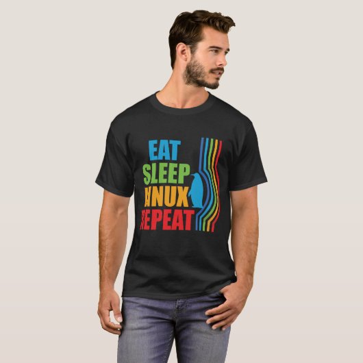 Eat Sleep Linux Repeat Retro Penguin Nerd Geek T-Shirt (Vorne ganz)