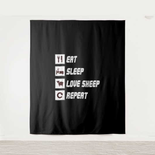Eat sleep love sheep repeat Funny Quotes Gift Wandteppich (Vorderseite)