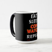 "EAT, SLEEP..." Morphing Kaffee Tasse (Vorderseite Links)