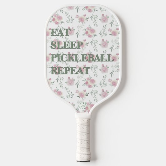 Eat Sleep Pickleball Repeat Floral Girly Schläger (Vorderseite)