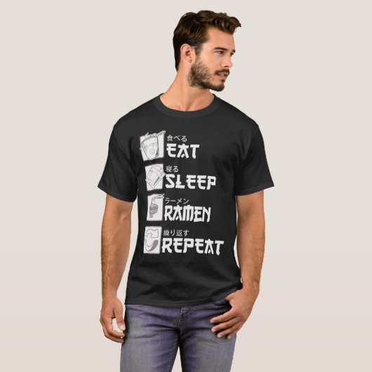Eat Sleep Ramen Wiederholung japanische Noodles An T-Shirt (Vorne ganz)