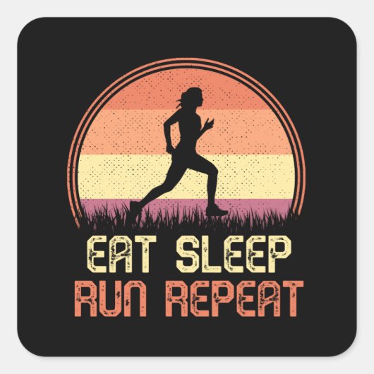 Eat Sleep Run Wiederholung Retro Athlete Marathon Quadratischer Aufkleber (Vorderseite)