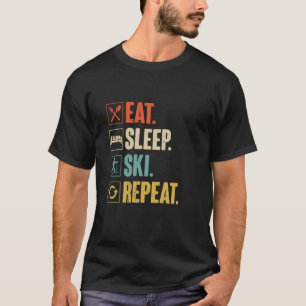 Eat Sleep Ski Wiederholung Funny Retro Skifahren L T-Shirt