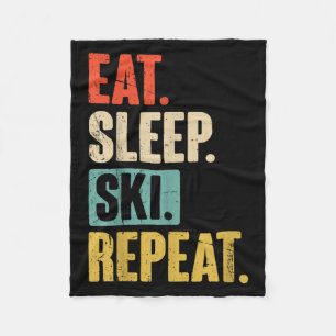 Eat Sleep Ski Wiederholung - Funny Retro Vintag Sk Fleecedecke
