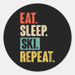 Eat Sleep Ski Wiederholung - Funny Retro Vintag Sk Runder Aufkleber