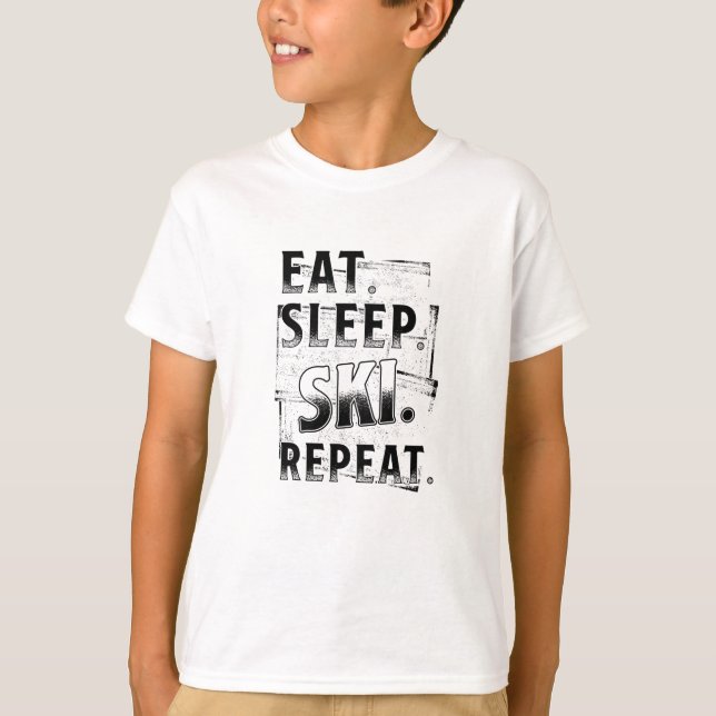 Eat Sleep Ski Wiederholung T-Shirt (Vorderseite)