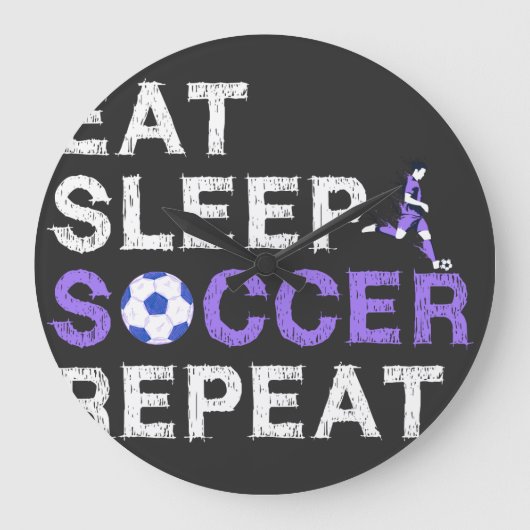 Eat+Sleep+soccer+Repeat Große Wanduhr (Vorderseite)