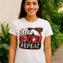 Eat Sleep Soccer Wiederholung Shirt - Bold Red & B