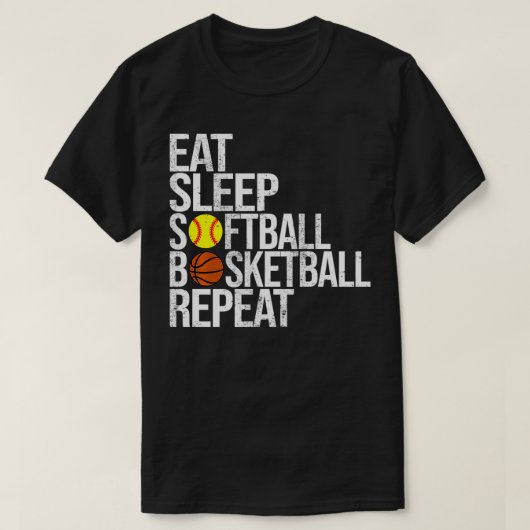 Eat Sleep Softball Basketball Repeat Funny Ball Pu T-Shirt (Design vorne)