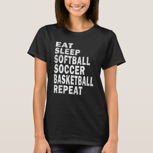 Eat Sleep Softball Soccer Basketball Repeat Boys T-Shirt (Vorderseite)