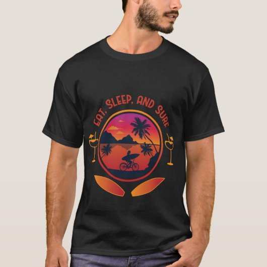 Eat Sleep Surf | Retro Sunset Surf Lifestyle Beach T-Shirt (Vorderseite)