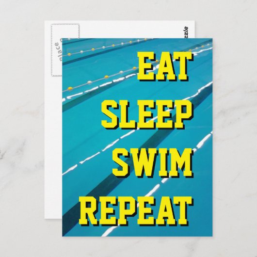 EAT SLEEP SWIM WIEDERHOLEN Pool Postkarten (Vorne/Hinten)