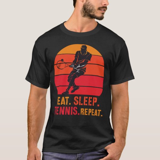 Eat Sleep Tennis Repeat Retro Sonnenuntergang T-Shirt (Vorderseite)