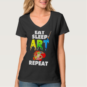 Eat Sleep Wiederholung farbenfrohe Paint Brush Art T-Shirt