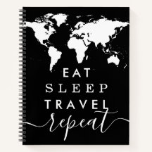 Eat Sleep Wiederholung World Map Travel Journal No