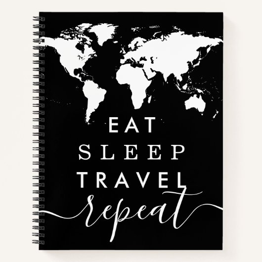 Eat Sleep Wiederholung World Map Travel Journal No Notizblock (Vorderseite)
