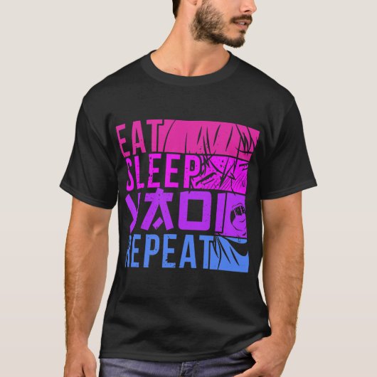 Eat Sleep Yaoi Repeat Fujoshi Anime Boy Gay Manga T-Shirt (Vorderseite)