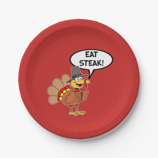 Eat Steak Turkey Pilgrim Hat Erntedank Pappteller (Vorderseite)
