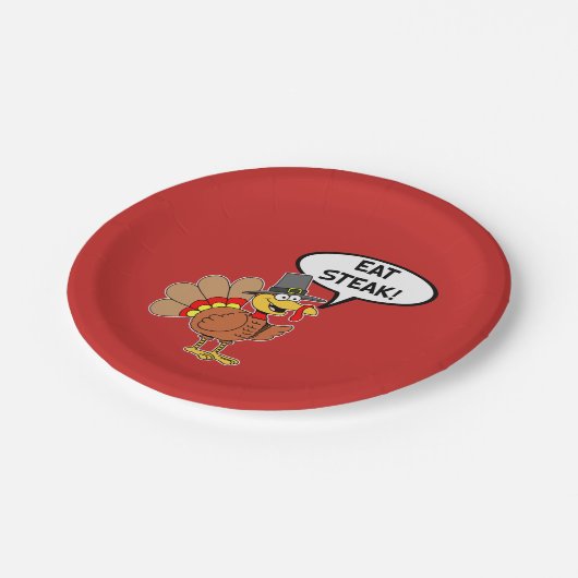 Eat Steak Turkey Pilgrim Hat Erntedank Pappteller (Schrägansicht)