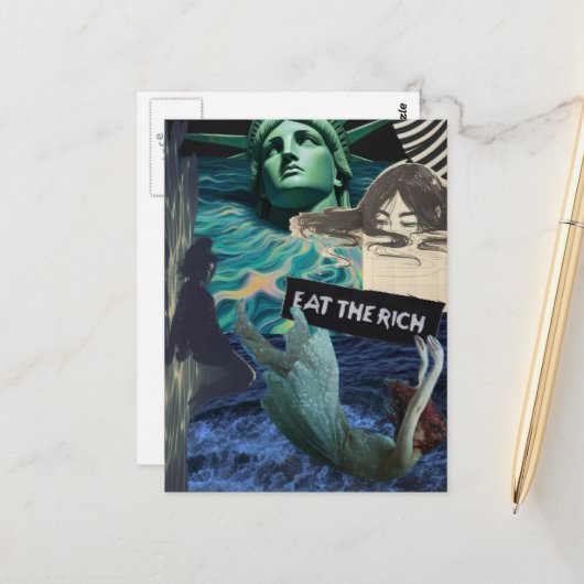 Eat the Rich Mixed Media Collage Women and Liberty Postkarte (Vorderseite/Rückseite Beispiel)