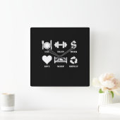 Eat Train Work Love Sleep Repeat Motivational Gym Quadratische Wanduhr (Zuhause)