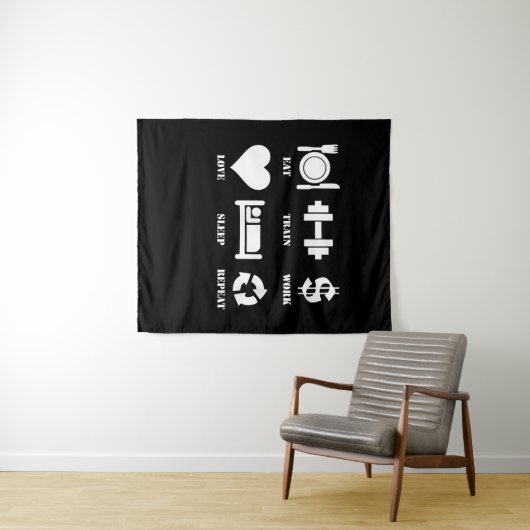 Eat Train Work Love Sleep Repeat Motivational Gym Wandteppich (Beispiel (Horizontal))