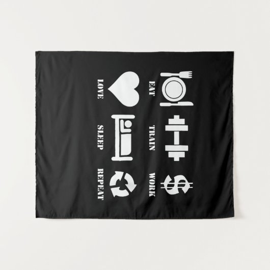 Eat Train Work Love Sleep Repeat Motivational Gym Wandteppich (Vorderseite (Horizontal))