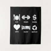 Eat Train Work Love Sleep Repeat Motivational Gym Wandteppich (Vorderseite)