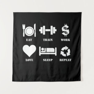 Eat Train Work Love Sleep Repeat Motivational Gym Wandteppich