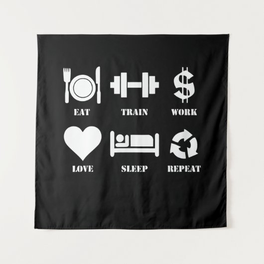 Eat Train Work Love Sleep Repeat Motivational Gym Wandteppich (Vorderseite)