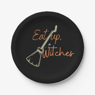 Eat Up Hexen Broomstick Schwarzes Halloween-Party Pappteller