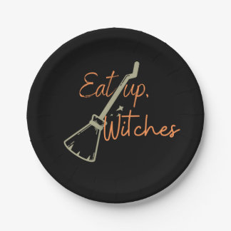 Eat Up Hexen Broomstick Schwarzes Halloween-Party Pappteller
