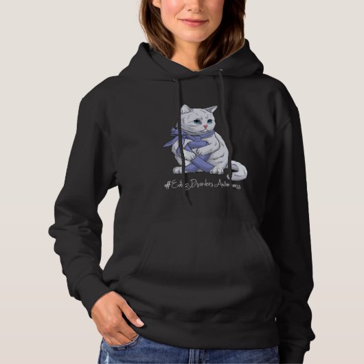 Eating Disorders Awareness Month Orange Ribbon Cat Hoodie (Vorderseite)