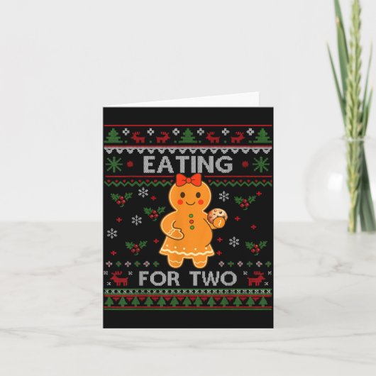 Eating For Two Pregnancy Announcement Ugly Sweater Karte (Vorderseite)