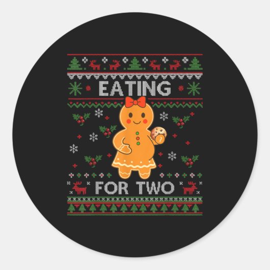 Eating For Two Pregnancy Announcement Ugly Sweater Runder Aufkleber (Vorderseite)