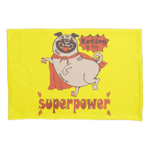 Eating is my superpower red cloak pug comic style kissenbezug