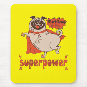 Eating is my superpower red cloak pug comic style  mousepad