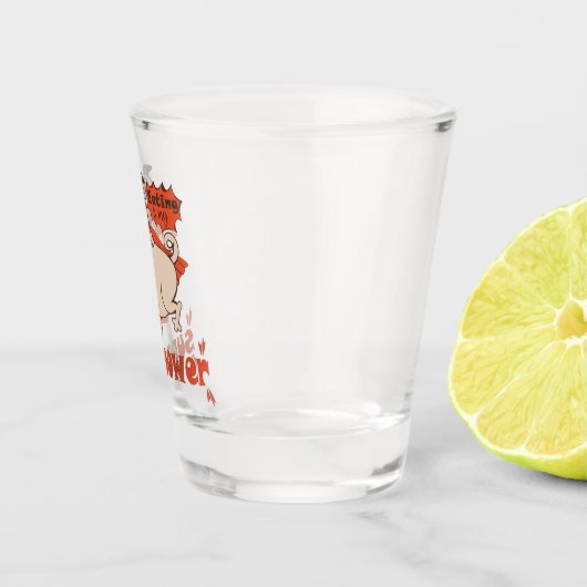 Eating is my superpower red cloak pug comic style  schnapsglas (Rechts)